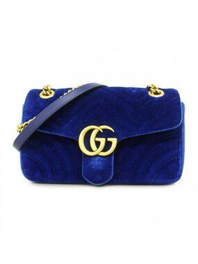 Gucci Shoulder Bag GG Marmont Velour Blue Gold